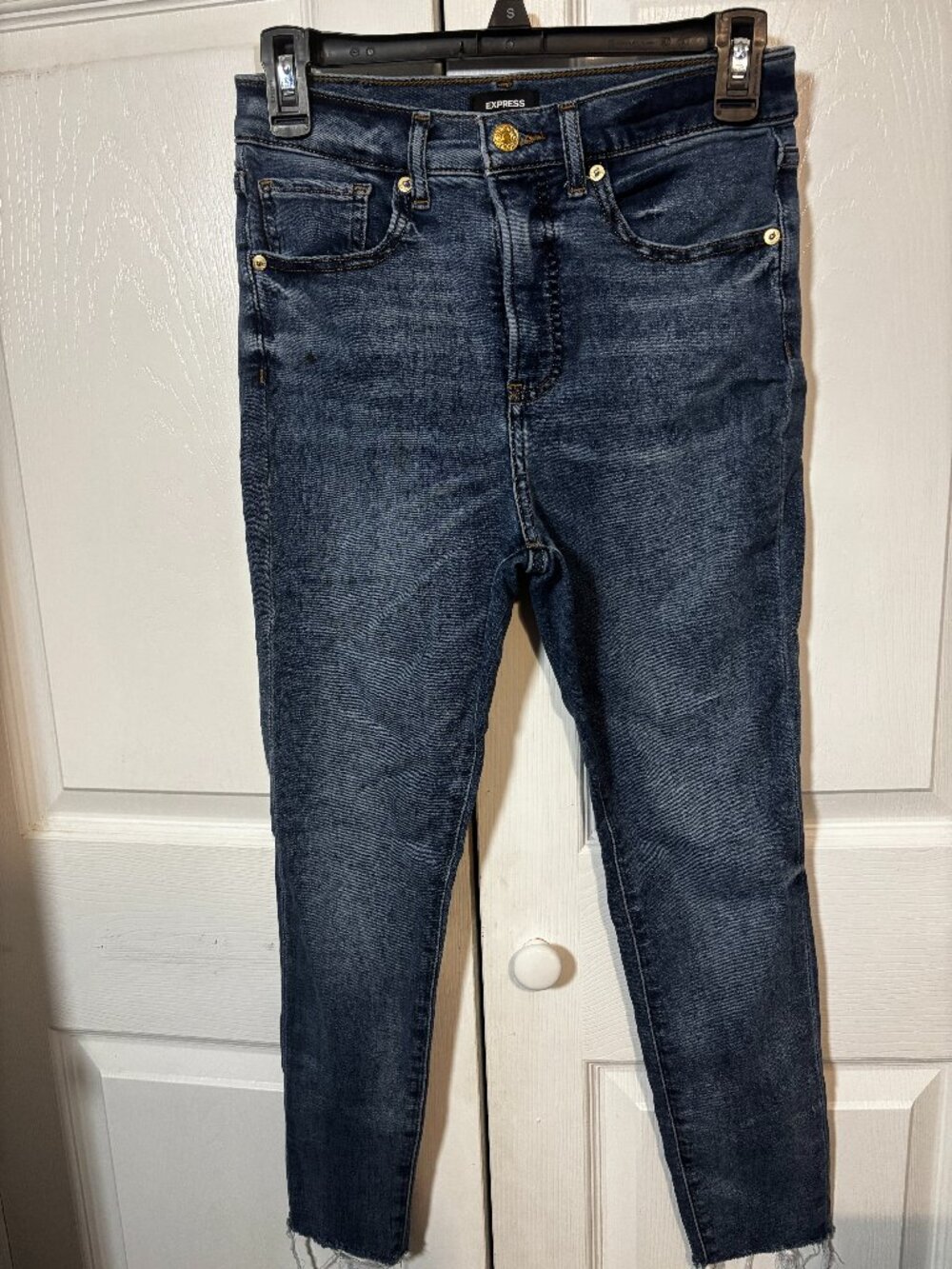 Express Conscious Edit Womens Skinny Jeans Medium Wash Blue Size 6S Frayed